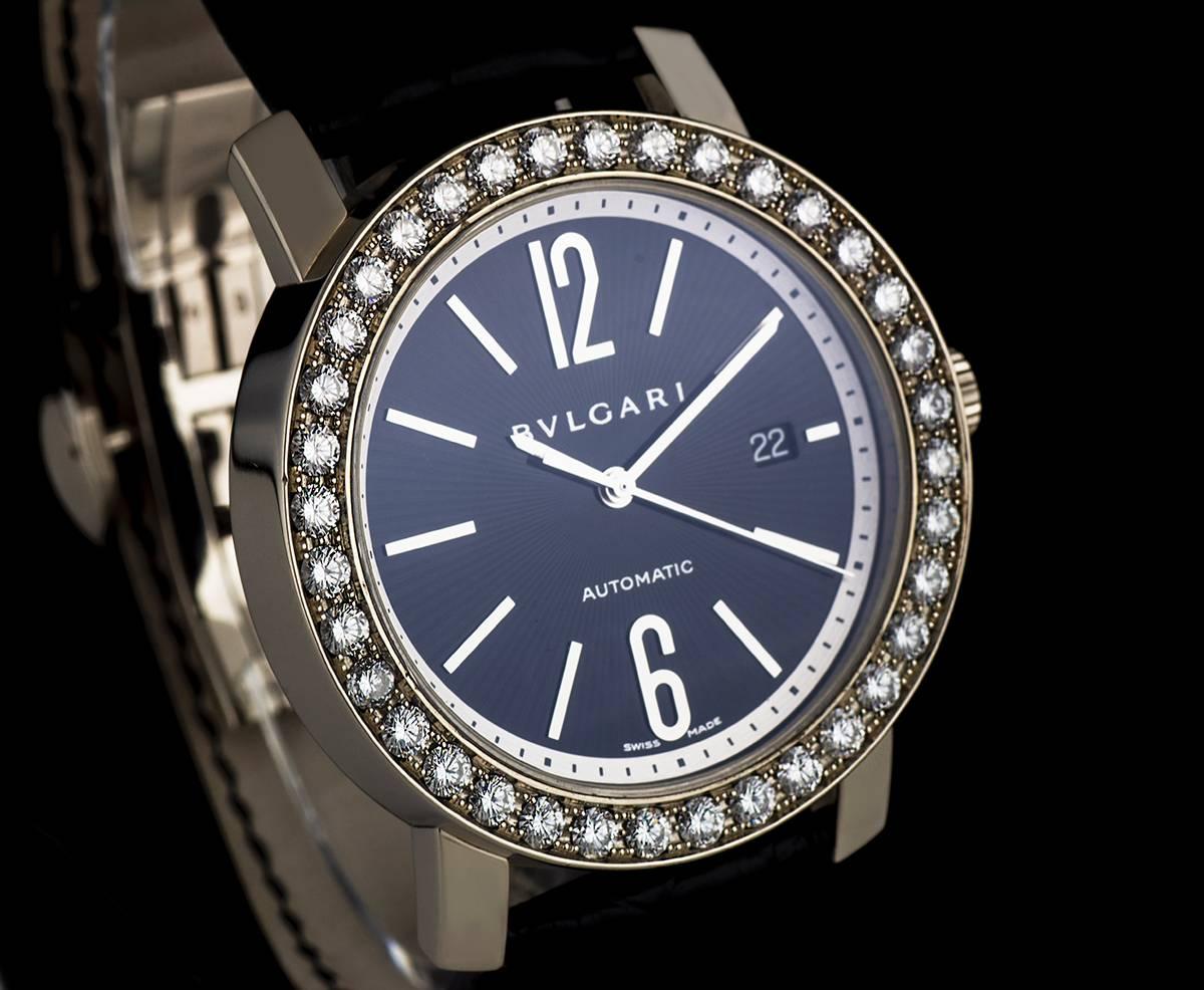 Bulgari White Gold Diamond Bezel automatic Wristwatch In Excellent Condition In London, GB
