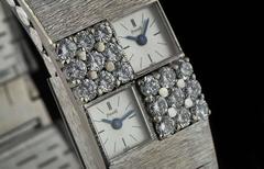 Piaget Ladies White Gold Diamond Set Dual Time Manual Wind Wristwatch