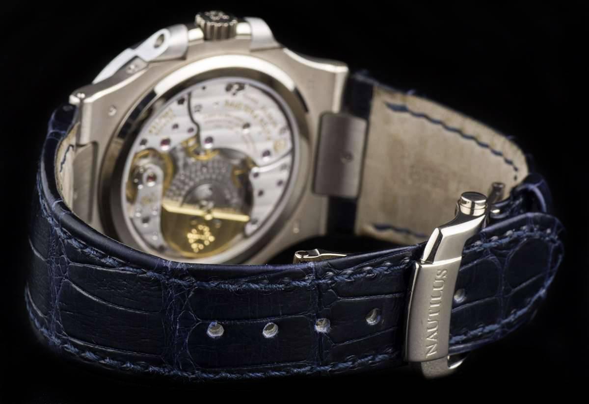 Men's Patek Philippe White Gold Diamond Bezel Power Reserve Nautilus Wristwatch