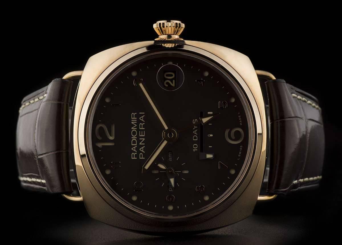 Men's Panerai Rose Gold Oro Rosso Unworn Radiomir 10 Days GMT Automatic Wristwatch 