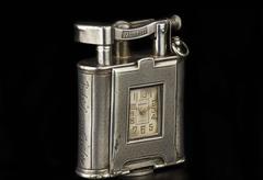 Dunhill Rare Silver Art Deco Swing Arm Petrol Pocket Watch Lighter, 1930s