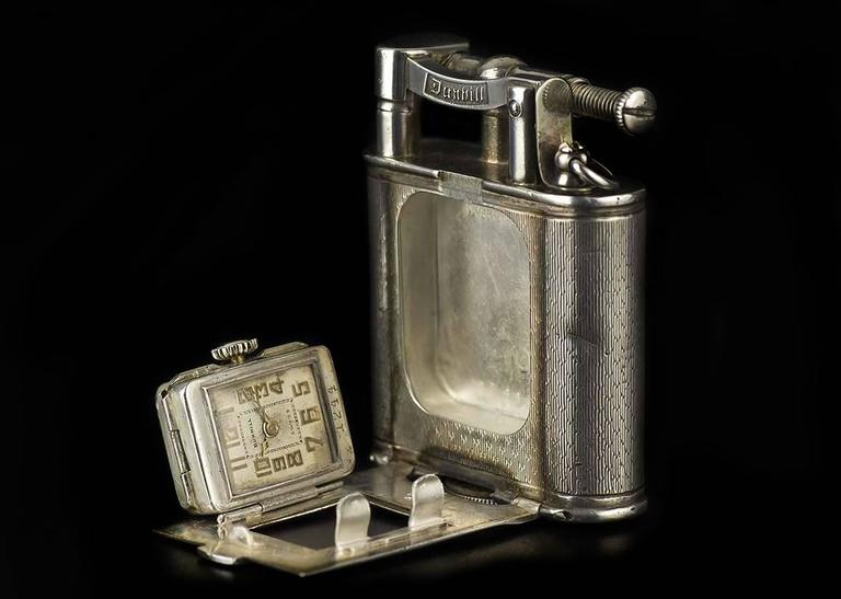 Dunhill Rare Silver Art Deco Swing Arm Petrol Pocket Watch Lighter