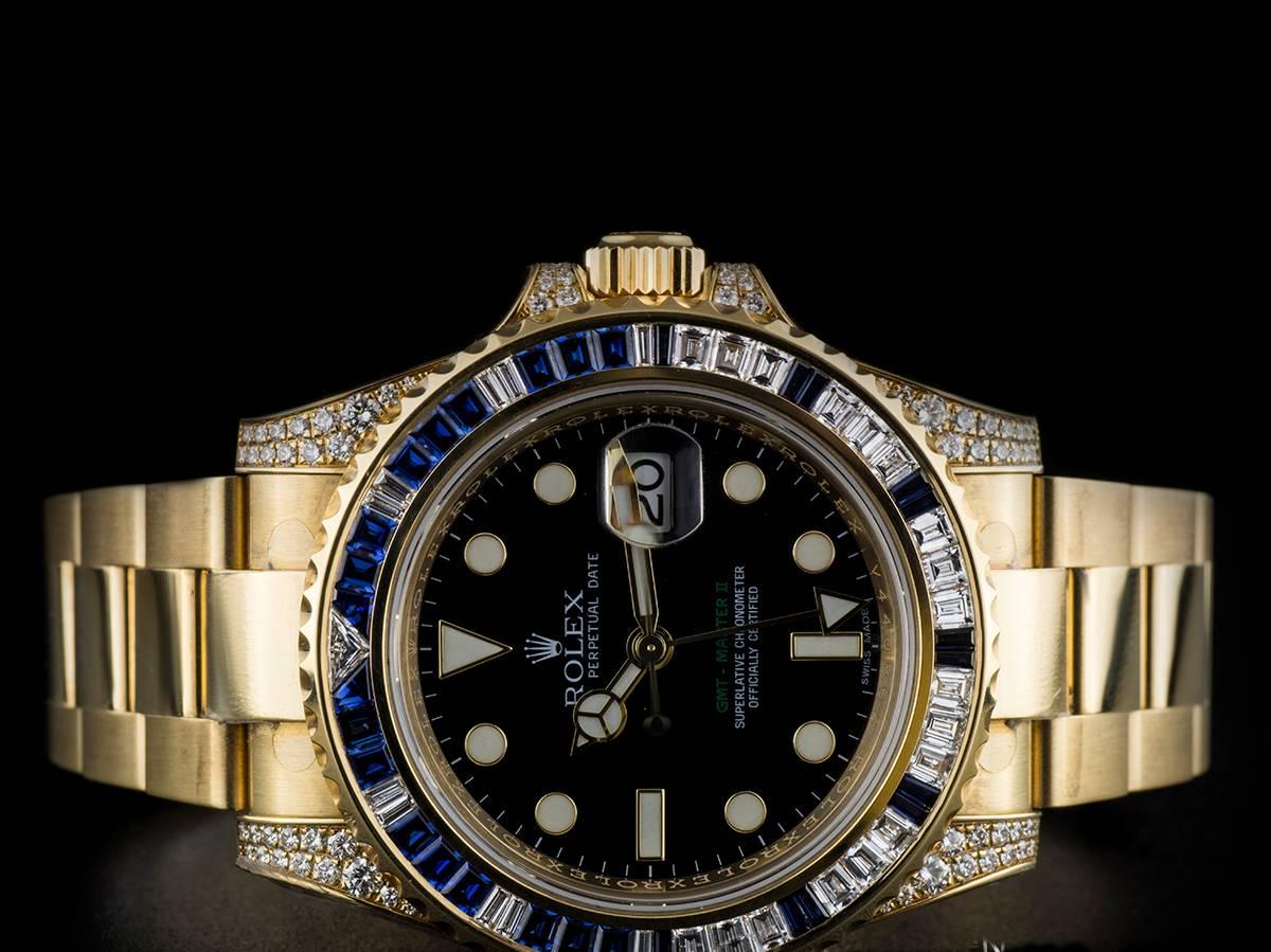 Rolex Yellow Gold Diamond Sapphire GMT-Master II Automatic Wristwatch 1