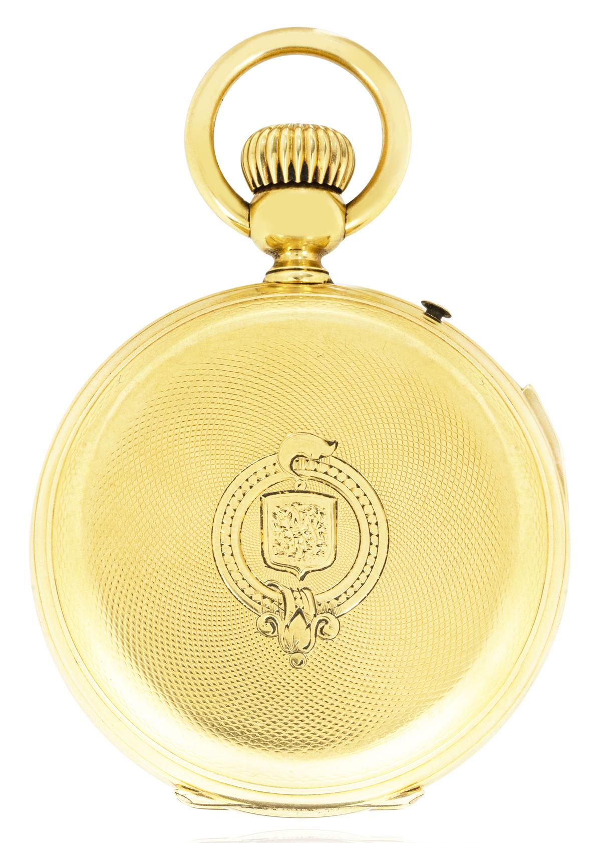 Eugene Bornand & Cie. Ein 18ct Gelbgold schlüssellose Hebel Schweizer Volljäger Quartal Repeater C1880.


Zifferblatt: Das schöne weiße Email-Zifferblatt mit römischen Ziffern äußere Minute Spur mit Tochtergesellschaft Sekunden Zifferblatt bei sechs