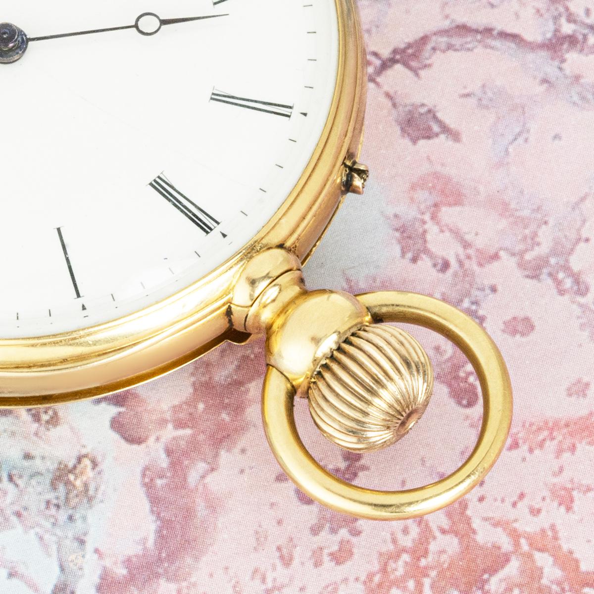 Le Roy & Fils. Ein 18ct Gelbgold offenes Gesicht schlüssellose Hebel Quartal Repeater Taschenuhr C1880.


Zifferblatt: Elegantes, unsigniertes, weißes Emailzifferblatt mit feinen römischen Ziffern, äußerer Minuterie und kleiner Sekunde bei sechs