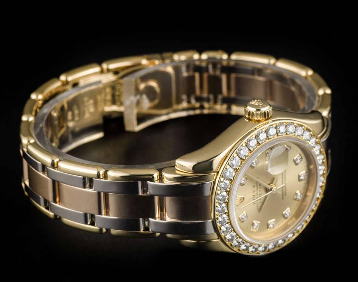 Rolex Ladies Diamond Yellow Gold Bezel Datejust Pearlmaster Tridor Wristwatch 1