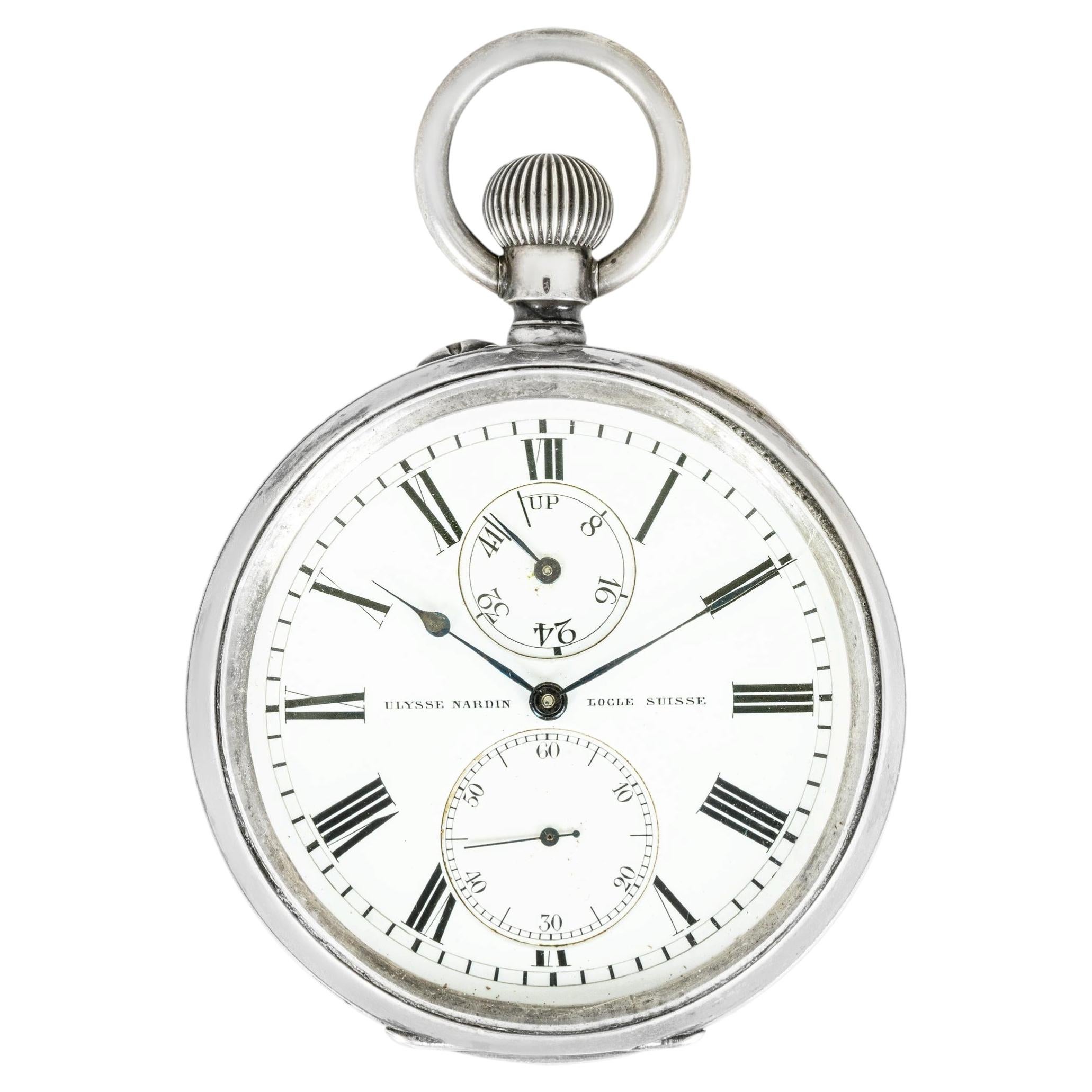 Ulysse Nardin. Eine seltene silberne Deck-Uhr mit Gangreserve, um 1900 im Angebot