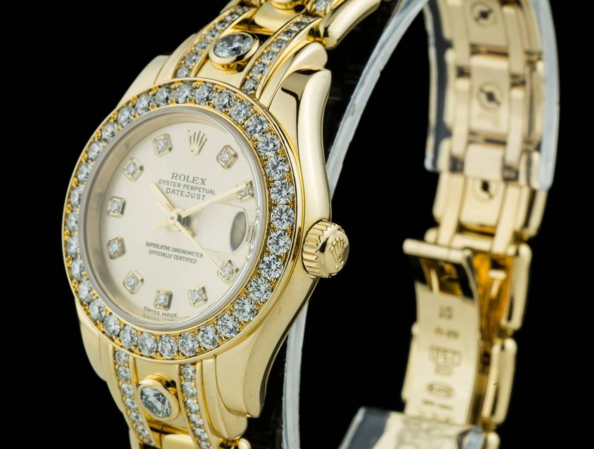 Women's Rolex Ladies Yellow Gold Diamond Datejust Pearlmaster Automatic Wristwatch