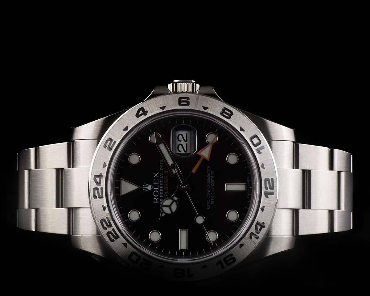 Women's or Men's Rolex Stainless Steel Explorer II Black Dial Automatic Wristwatch Ref 216570