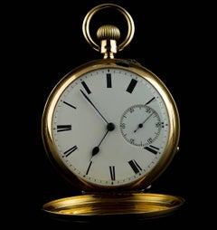 Yellow Gold White Enamel Roman Dial Pocket Watch