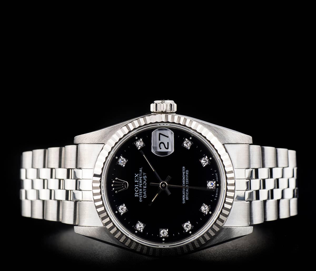 Women's or Men's Rolex stainless Steel Datejust Black Diamond Dial automatic wristwatch 