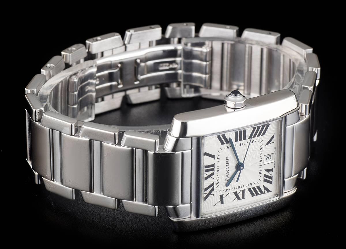 Cartier White Gold Guilloche Dial Tank Francaise automatic Wristwatch 1