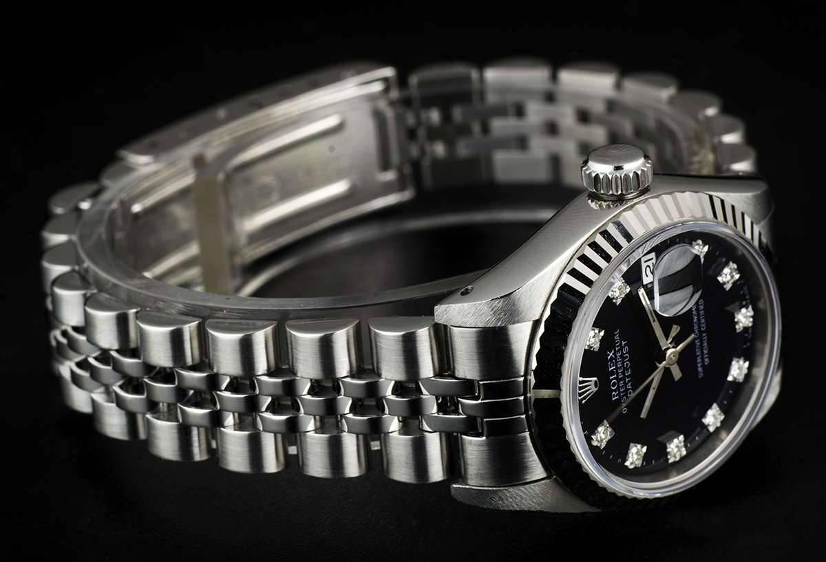 Women's Rolex Ladies Stainless Steel Black Diamond Dial Datejust automatic Wristwatch