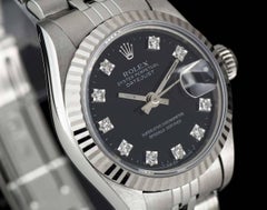 Rolex Ladies Stainless Steel Black Diamond Dial Datejust automatic Wristwatch