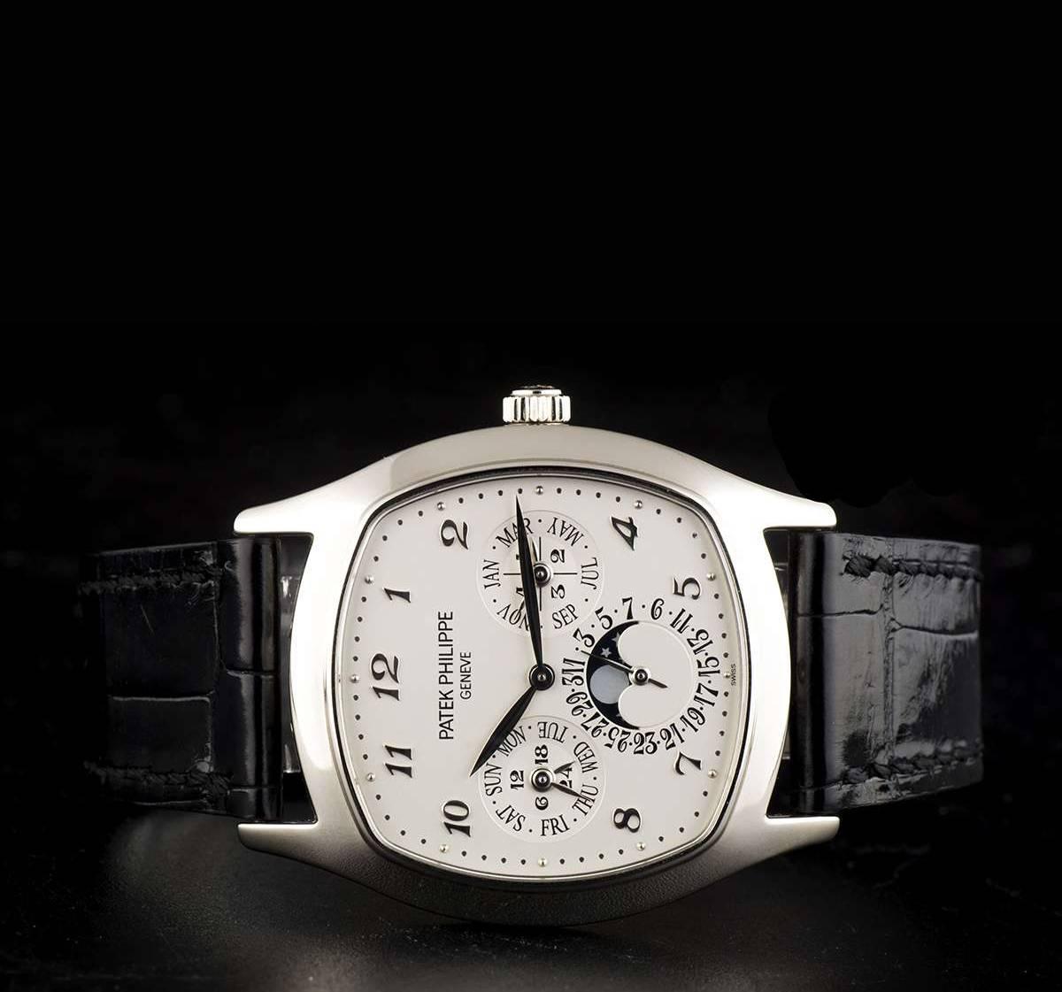 Men's Patek Philippe White Gold Perpetual Calendar Moonphase automatic Wristwatch