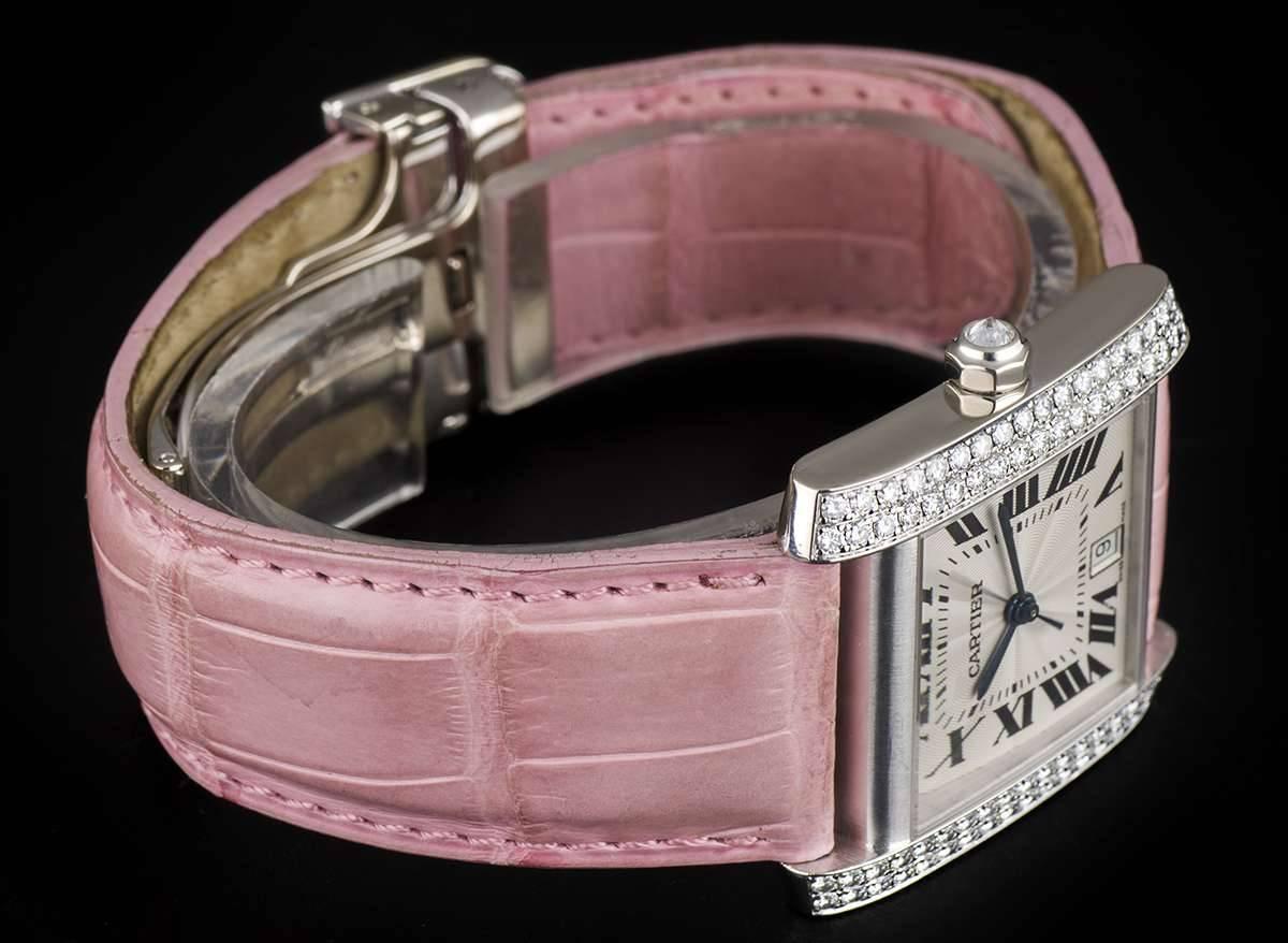 Women's Cartier White Gold Diamond Tank Francaise Automatic Wristwatch Ref WE00351