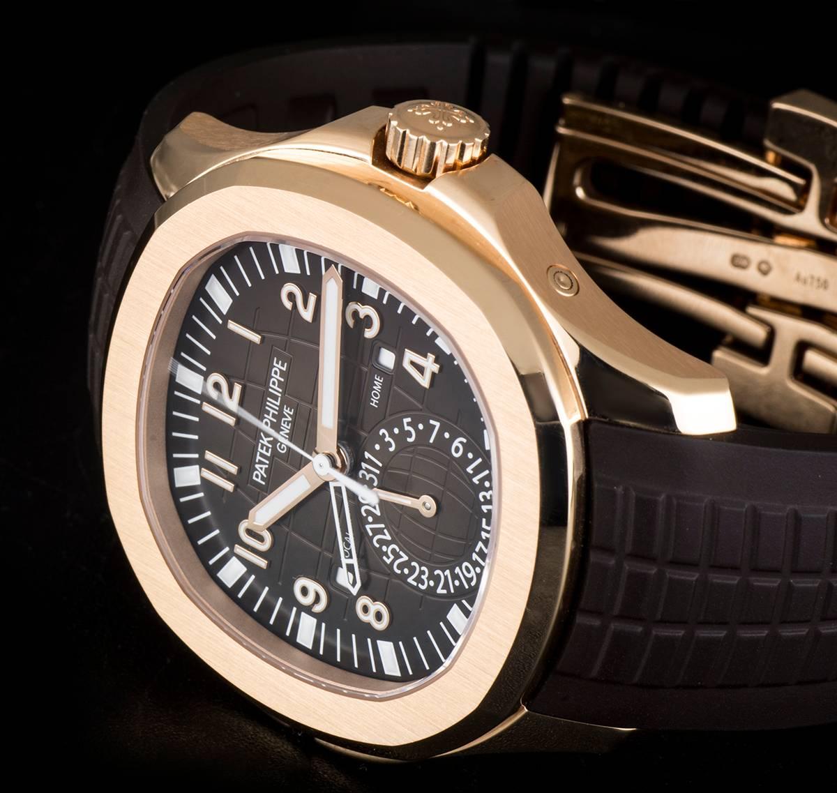 Patek Philippe Rose Gold Aquanaut Travel Time Automatic Wristwatch Ref  5164R-00 In Excellent Condition In London, GB
