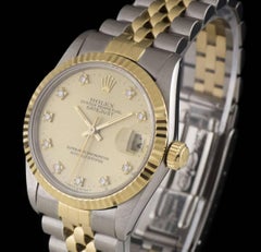 Rolex Datejust MidSize Steel & Gold Champagne Diamond Dial 68273 Automatic Watch