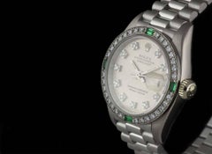 Rolex White Gold Diamond and Emerald Set Datejust 69079 Automatic Ladies Watch