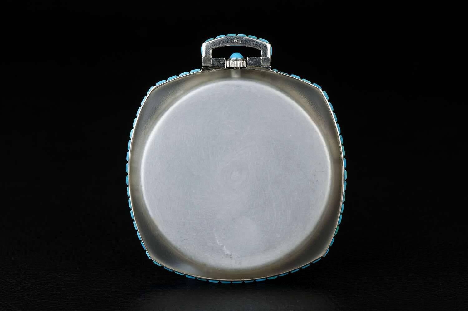 Rare 1920s Vacheron & Constantin Rock Crystal Turquoise Pocket Watch In Excellent Condition In London, GB
