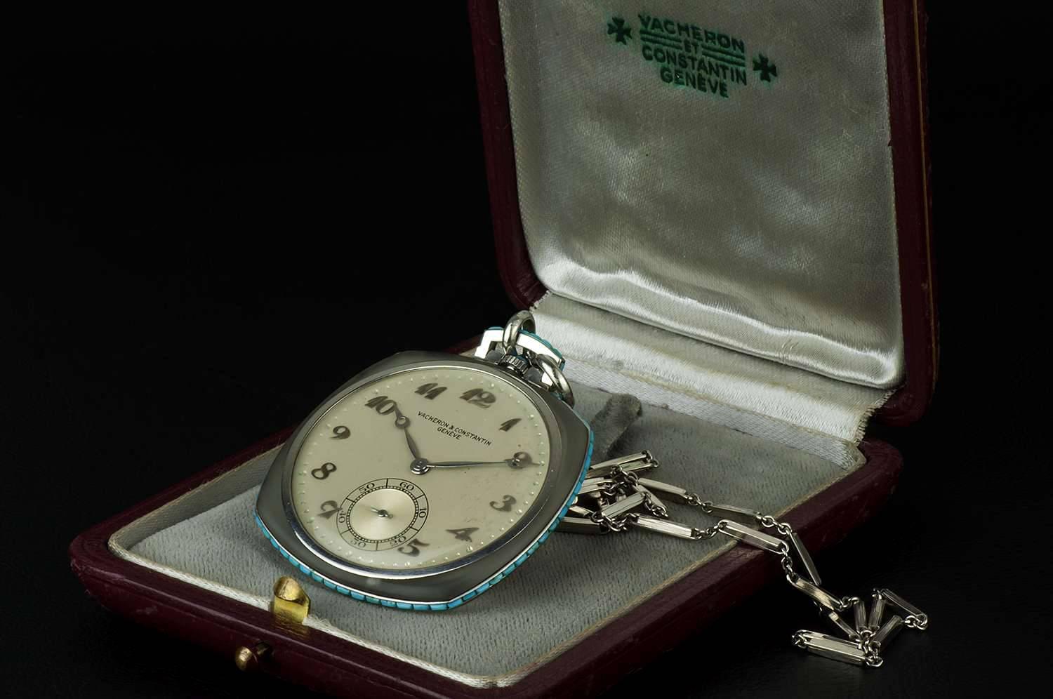 Women's or Men's Rare 1920s Vacheron & Constantin Rock Crystal Turquoise Pocket Watch