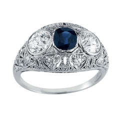 JE Caldwell Platinum Diamond and Sapphire Ring
