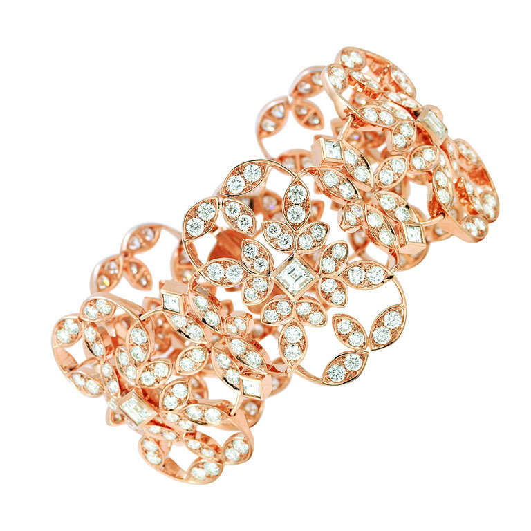 Kwiat 18k Pink Gold and Diamond Crochet Bracelet For Sale