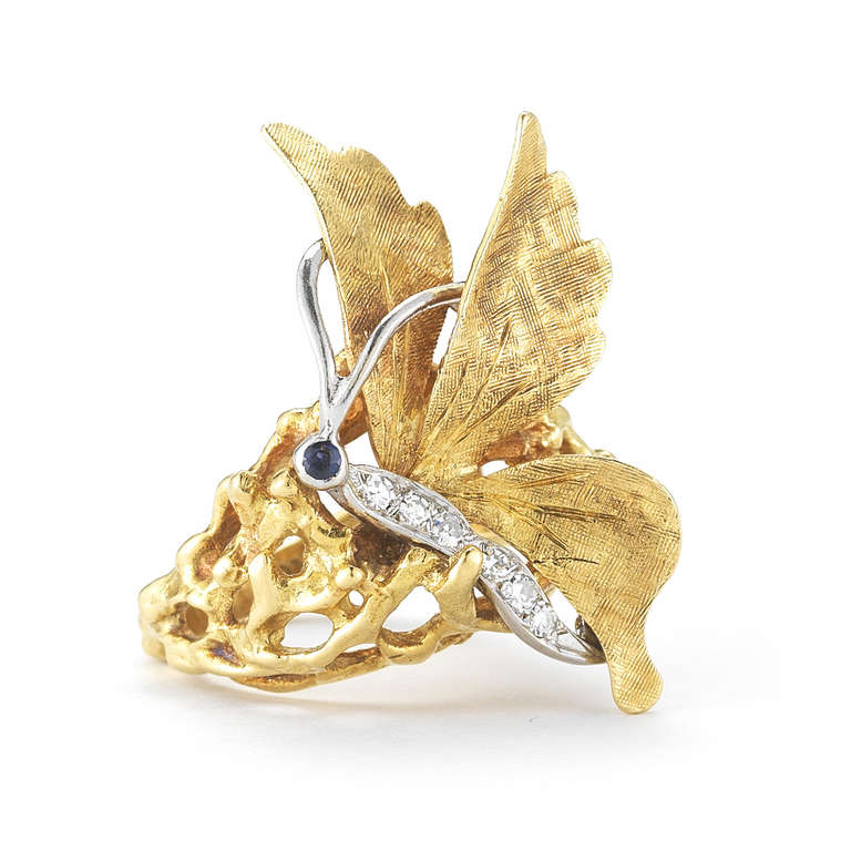 Cartier 18k Gold, Diamond adn Sapphire Butterfly Ring For Sale at 1stDibs | cartier  butterfly ring, cartier butterfly, cartier 18k ring