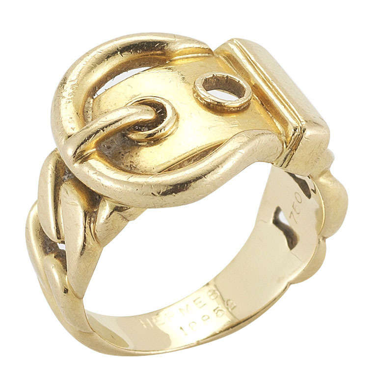 Hermes 18k Gold Buckle Ring For Sale
