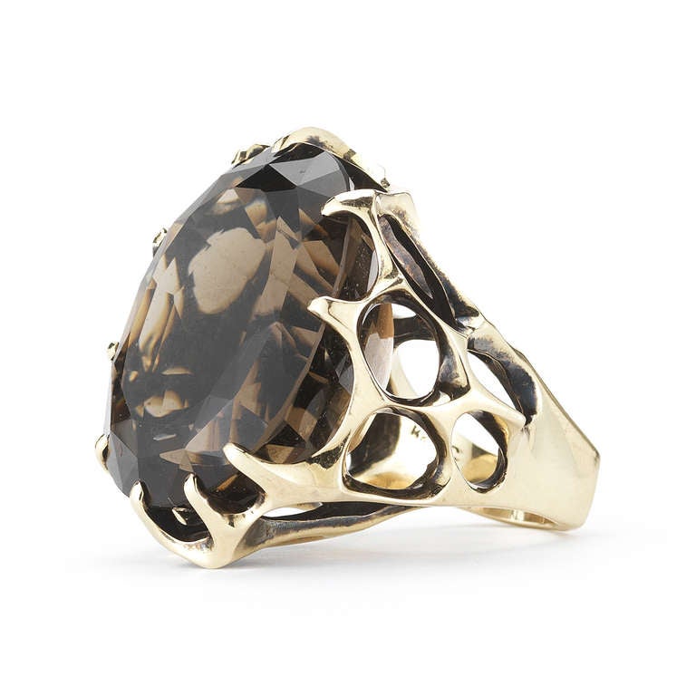 Walk On The Moon Smokey Topaz Cocktail Ring In Excellent Condition For Sale In New York, NY