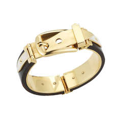Gucci Wood & Mother of Pearl Gold Buckle Bracelet