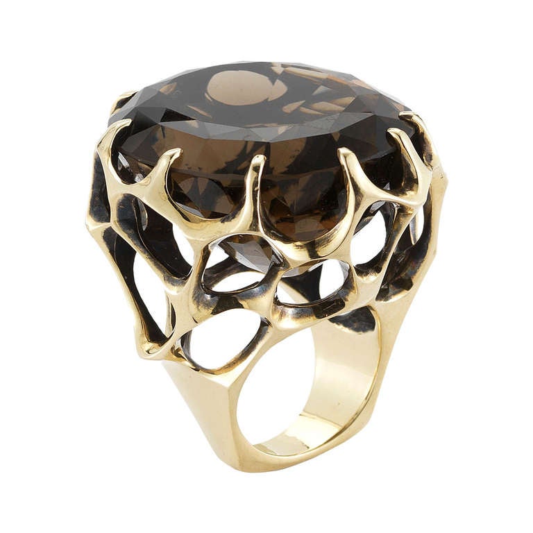 Walk On The Moon Smokey Topaz Cocktail Ring For Sale