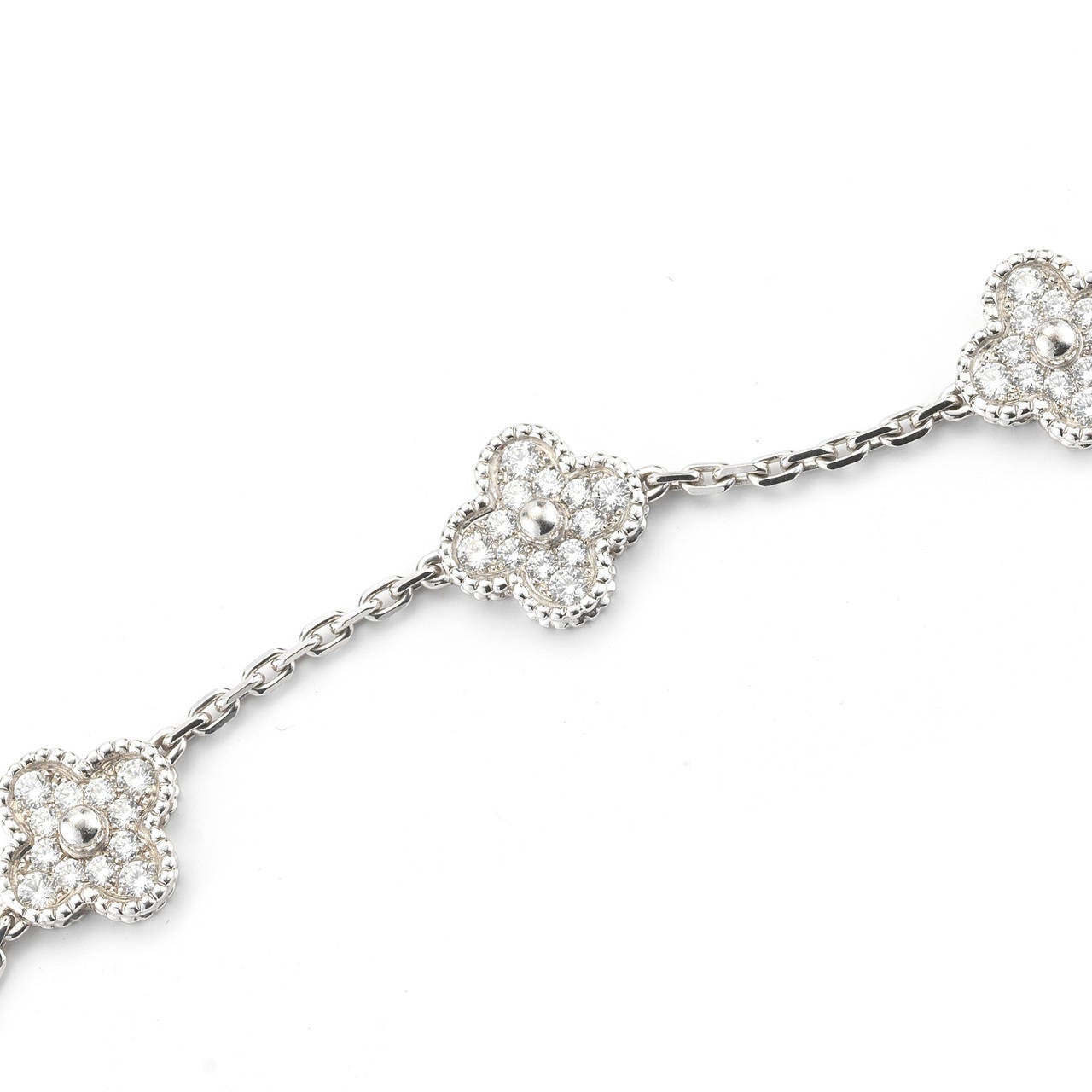 Exquisite Van Cleef & Arpels Alhambra bracelet from the Alhambra collection. This bracelet has a total of 60 round diamonds. Stamped Van Cleef & Arpels, Ref # JB037936.