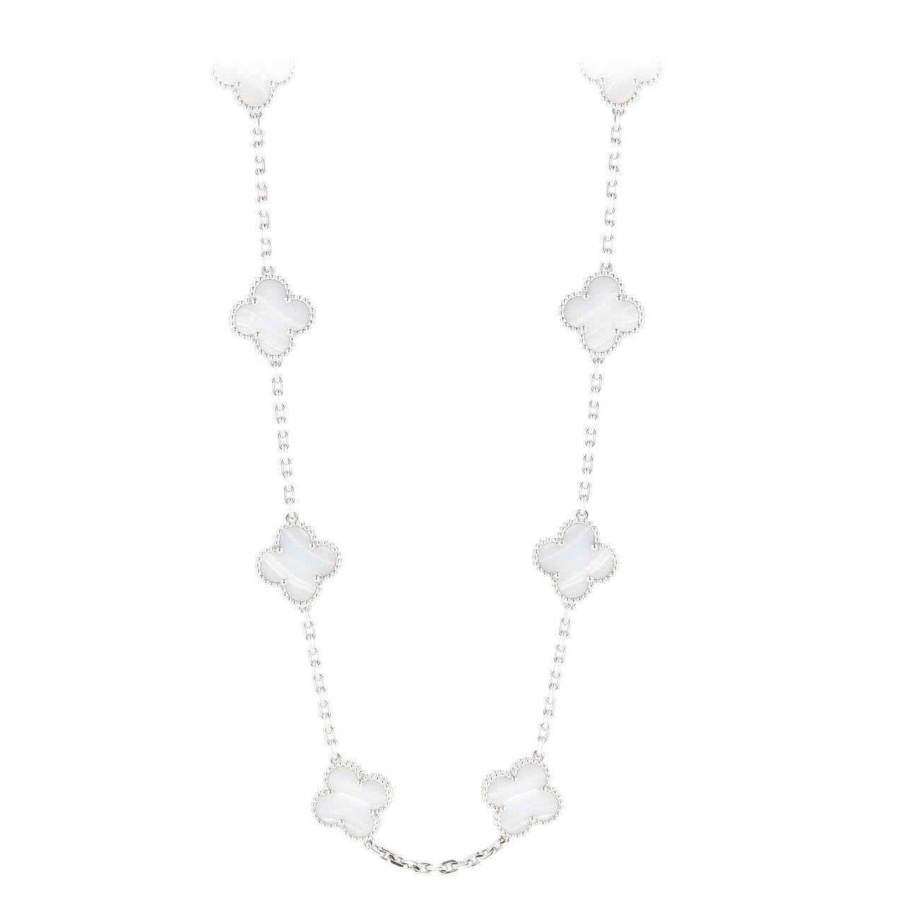Van Cleef & Arpels White Chalcedony Diamond 20 Motif Alhambra Necklace