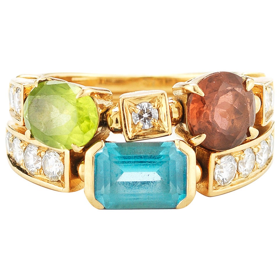 Bulgari Multi Stone Diamond Gold Color Collection Ring