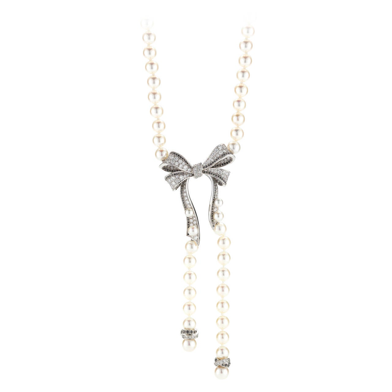 Chanel Pearl Diamond Bow Necklace at 1stDibs