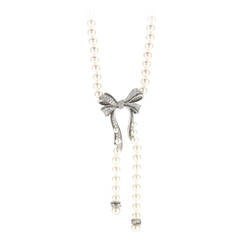 Vintage Chanel Pearl Diamond Bow Necklace