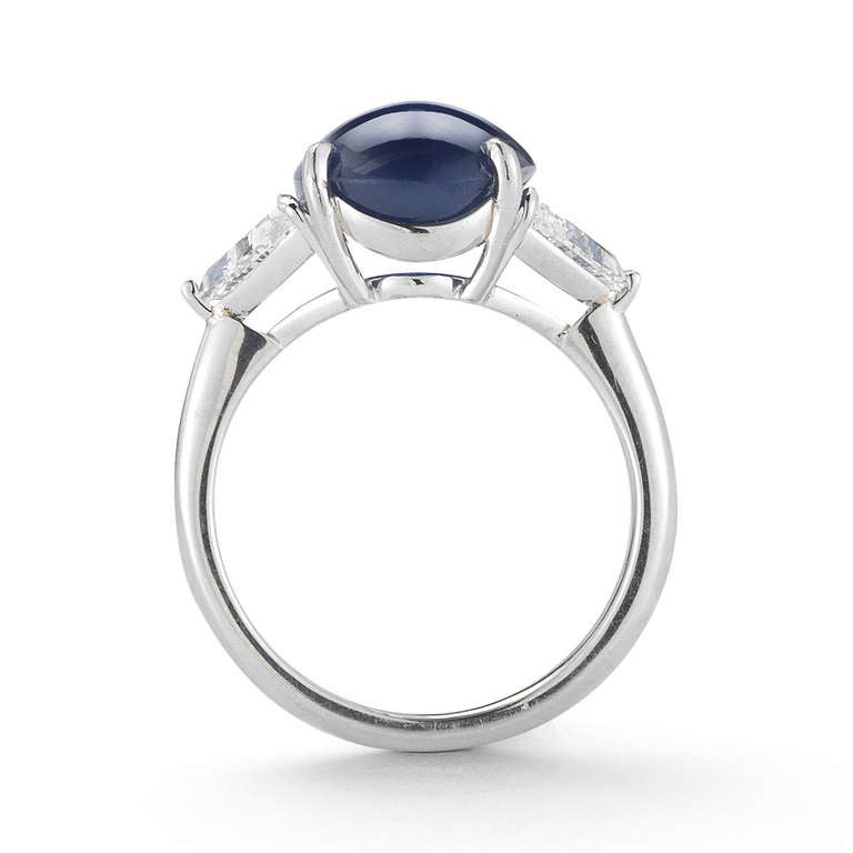 Women's Burmese Star Sapphire Ring With Trilliant-Cut Diamonds In Platinum