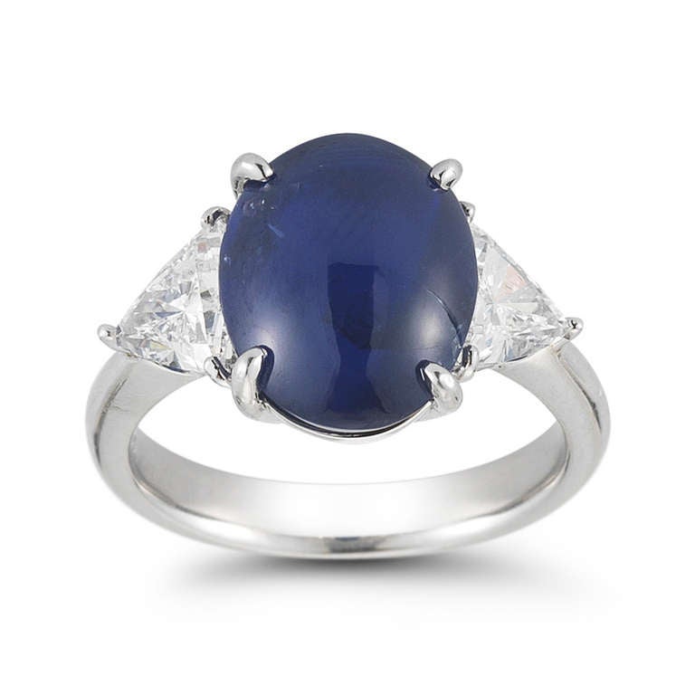 Burmese Star Sapphire Ring With Trilliant-Cut Diamonds In Platinum 1