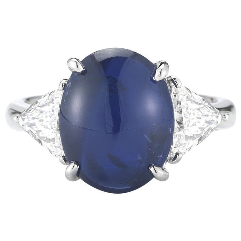 Burmese Star Sapphire Ring With Trilliant-Cut Diamonds In Platinum
