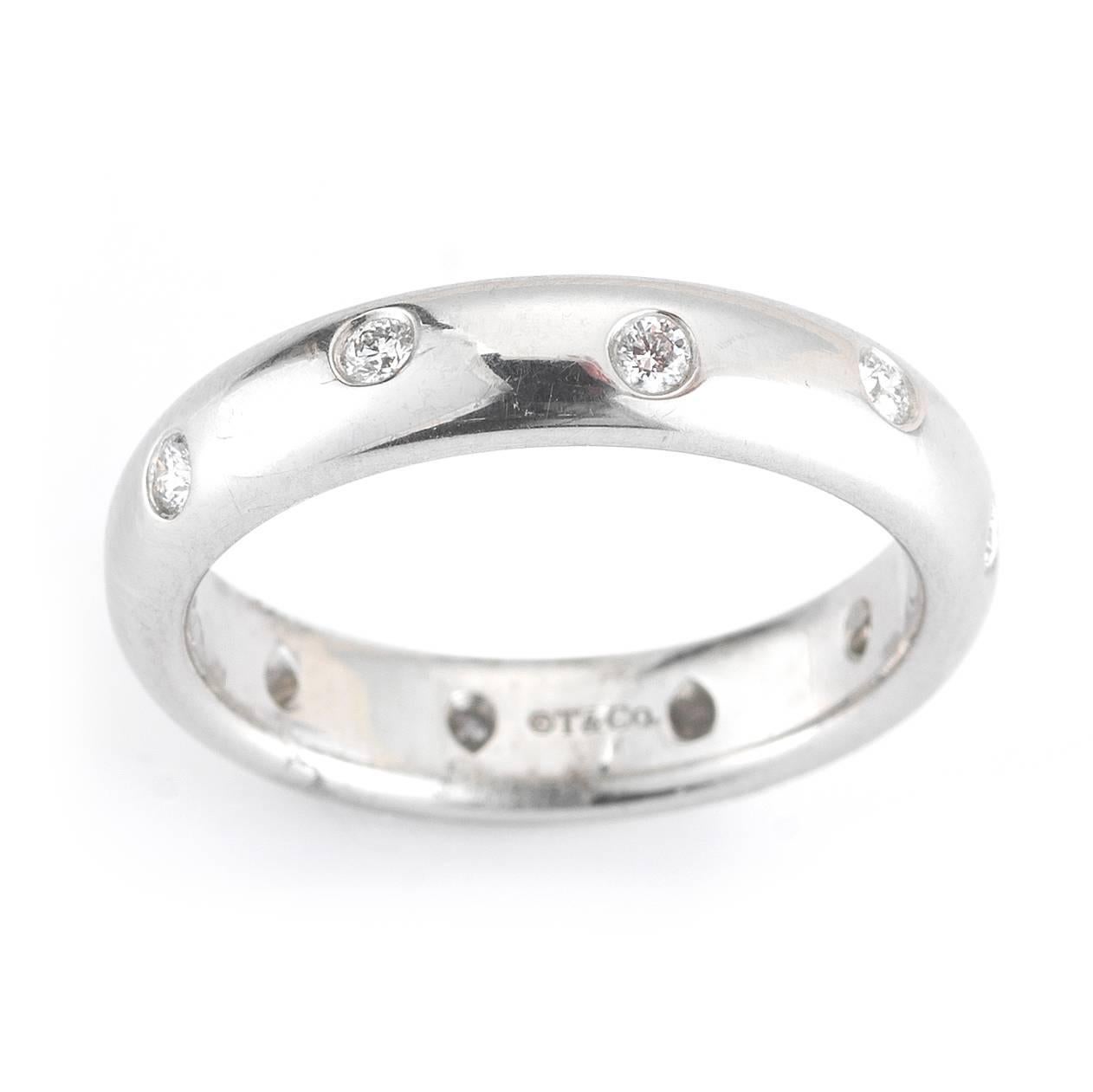 A classically beautiful Tiffany&Co. Etoile Wedding Band. Size 6.25, has 0.22cts of diamonds. Set in Platinum.
