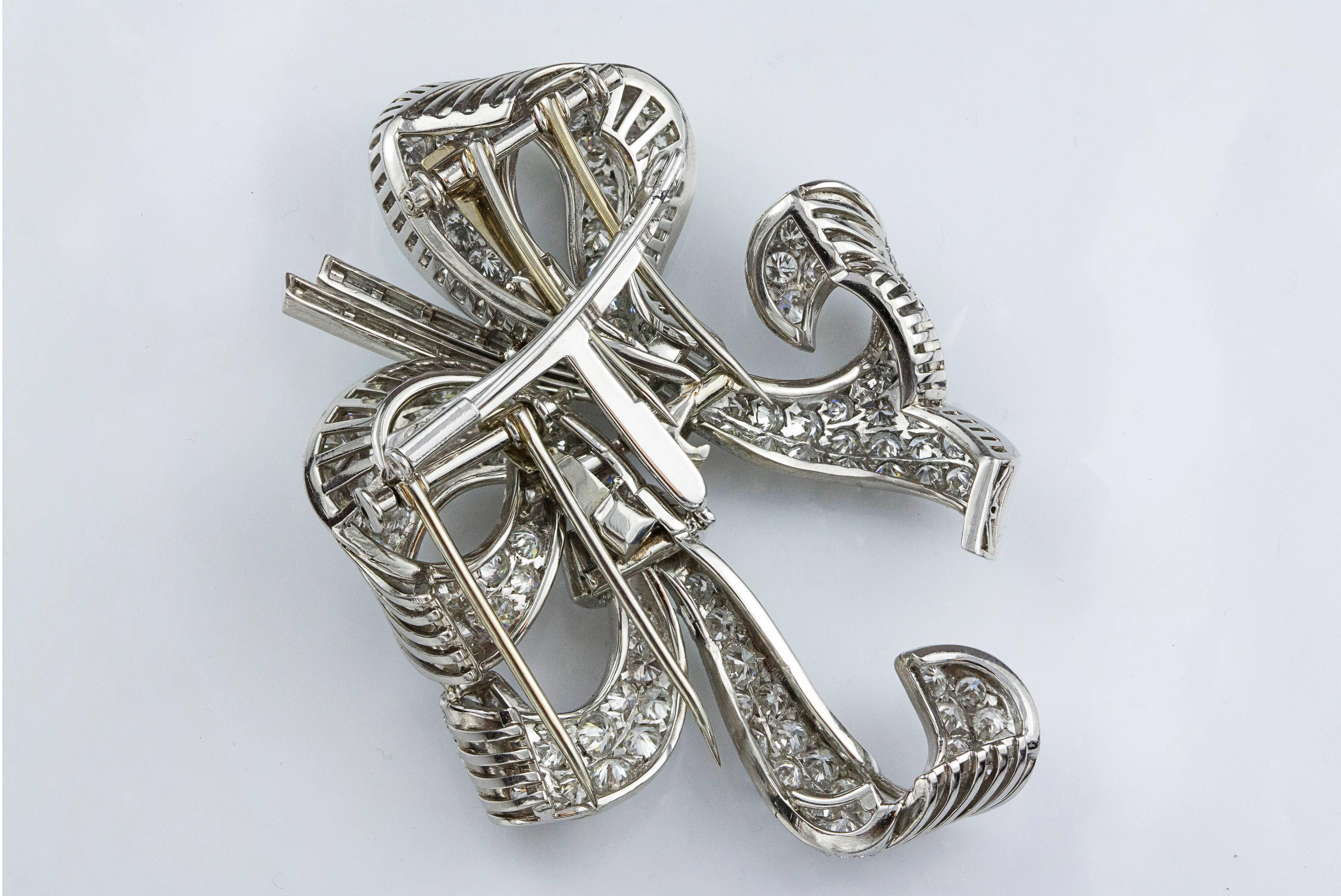 Women's 13.1 Carat Diamond Platinum Ribbon Brooch For Sale