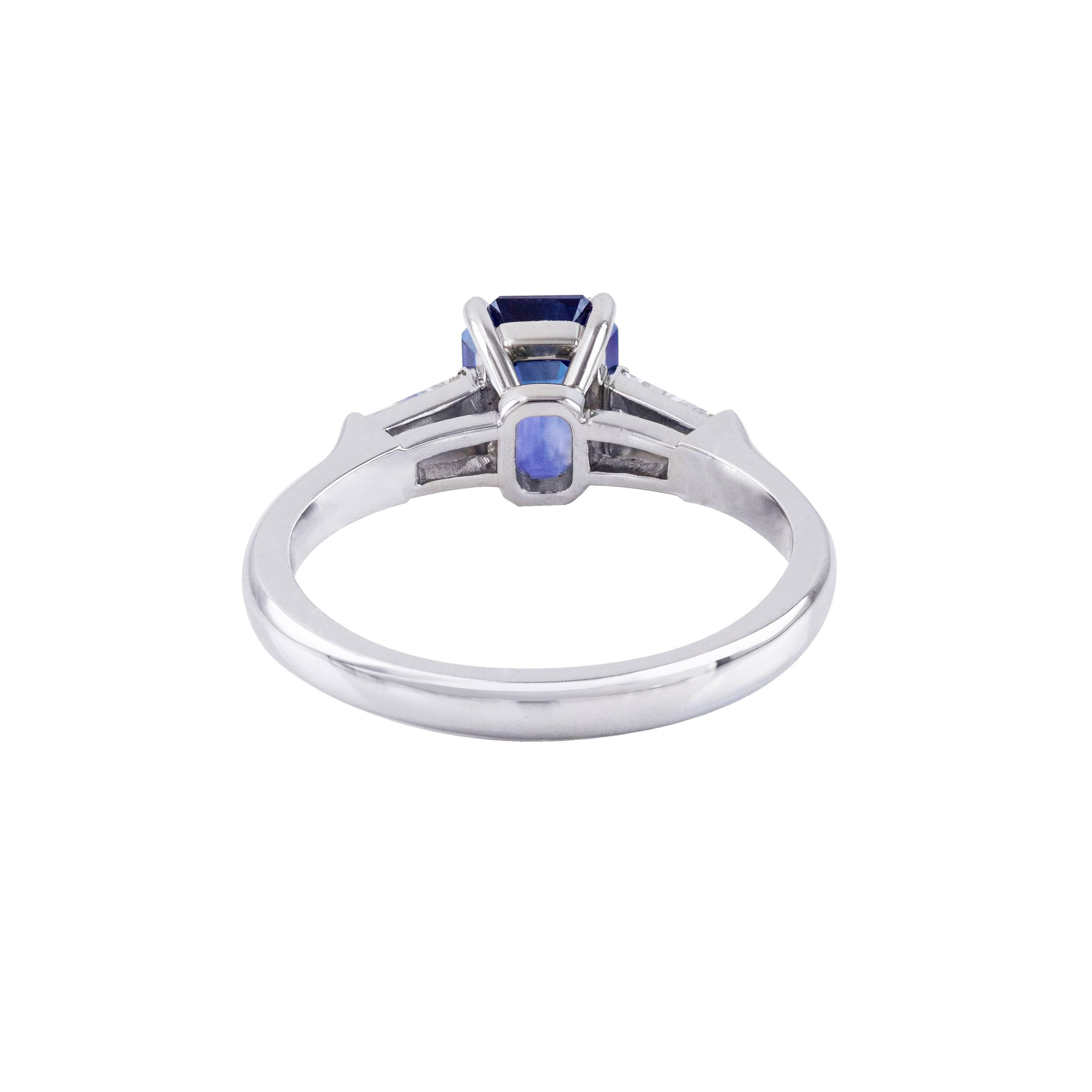 Contemporary Roman Malakov 1.78 Blue Sapphire and Diamond Three Stone Engagement Ring For Sale