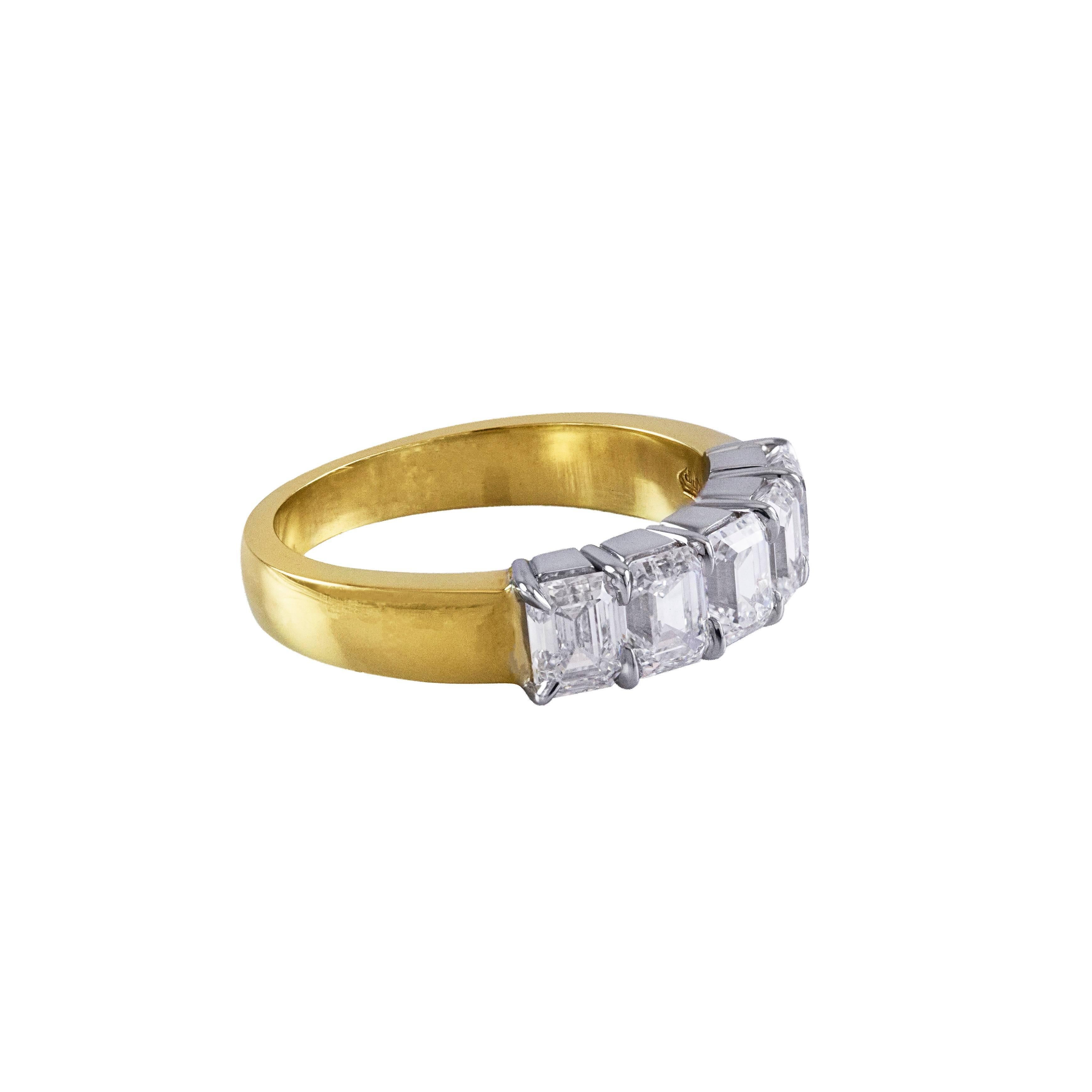 This ring features 5 brilliant emerald cut diamonds weighing 2.01 carats total, set in platinum. The shank is made with 18k yellow gold. Size 6 US (sizable).

Style available in different price ranges. Prices are based on your selection of the 4C’s
