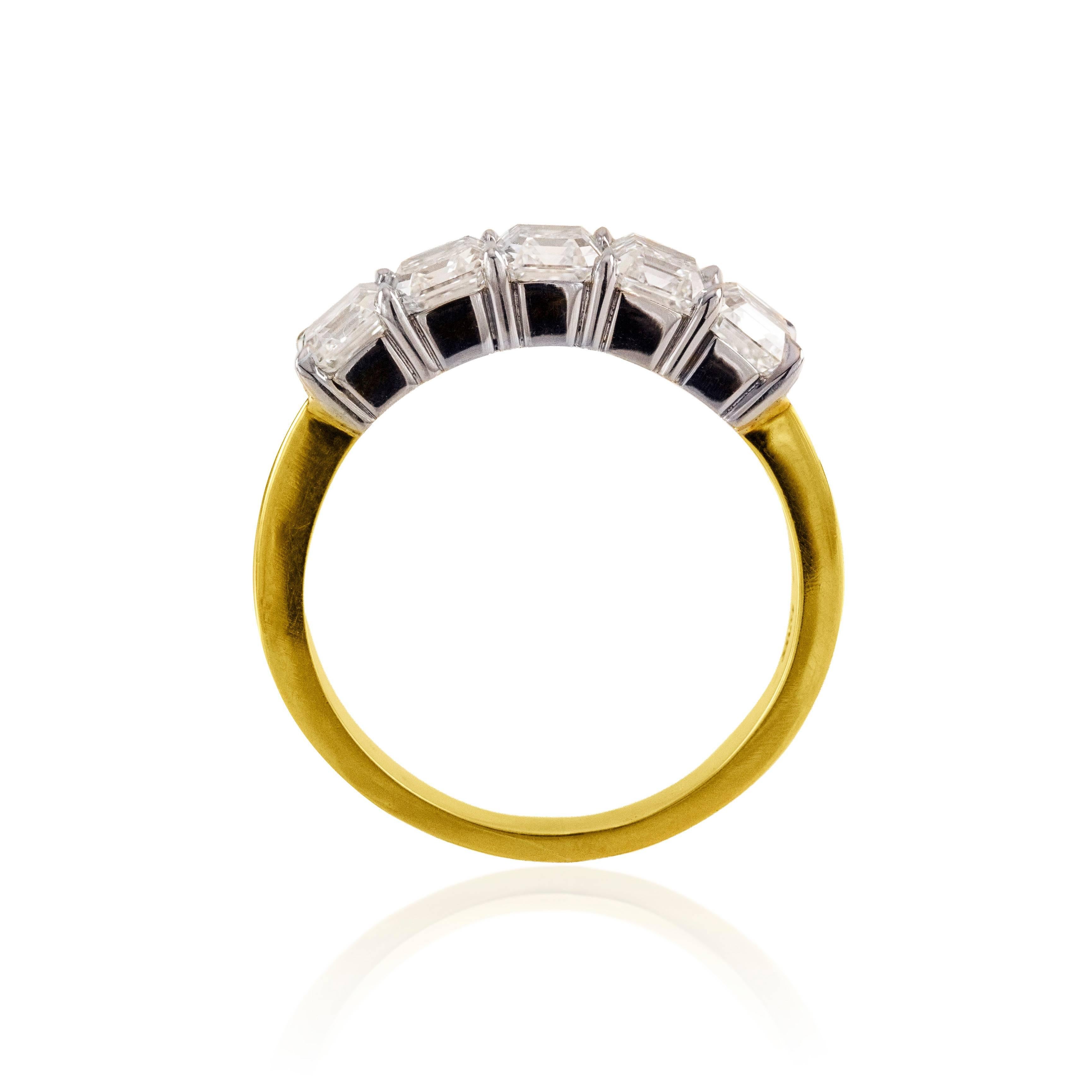 Emerald Cut Five-Stone Diamond Yellow Gold Wedding Band Ring