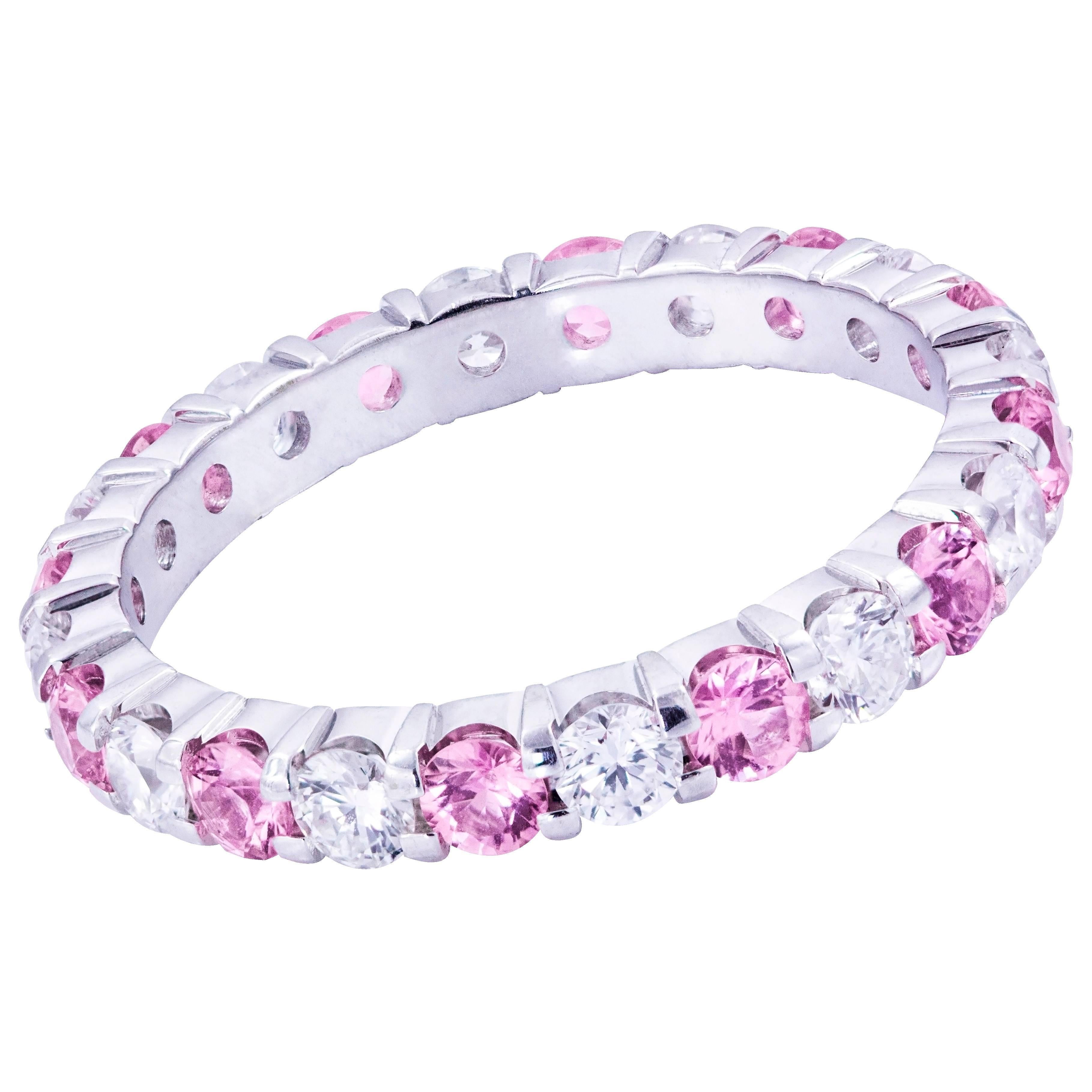 Natural Pink Sapphire Diamond White Gold Eternity Wedding Band Ring