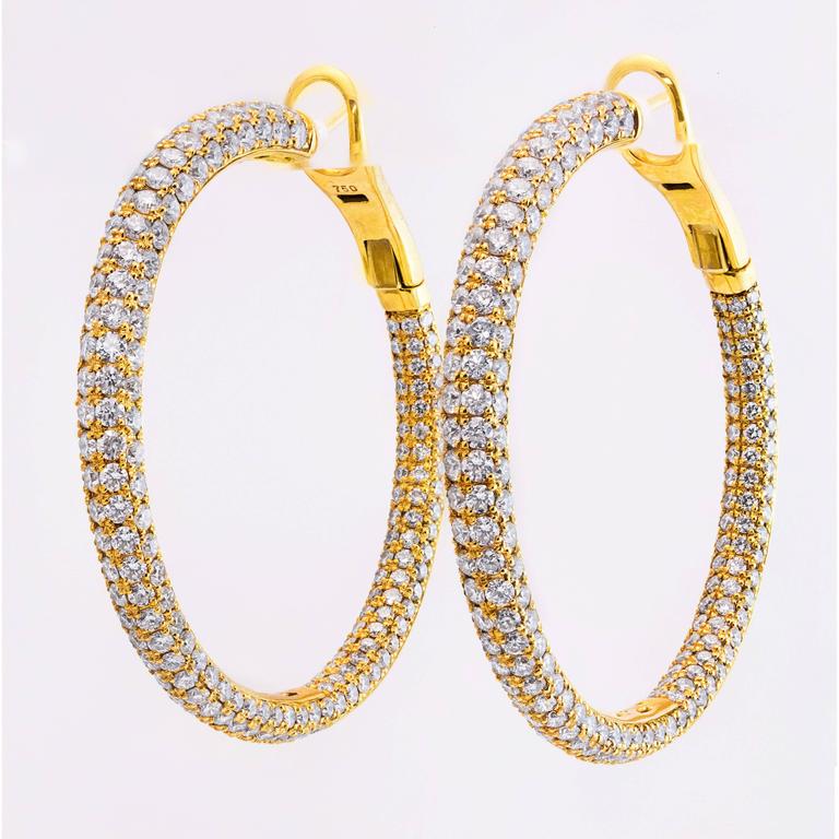 10.58 Carat Diamond Gold Hoop Earrings For Sale at 1stDibs