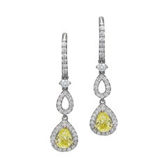 Fancy Yellow Pear Shape Diamond Gold Dangle Earrings
