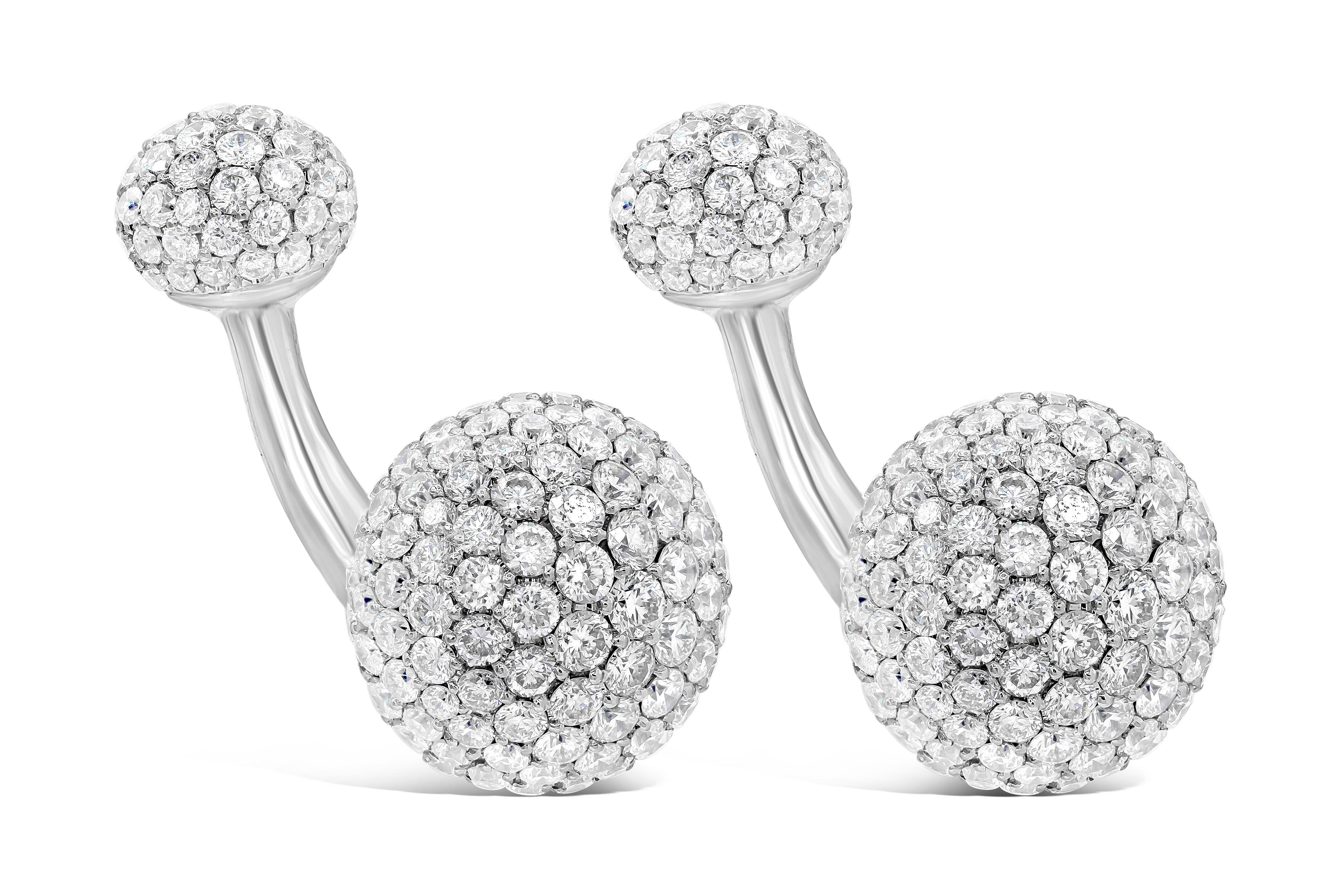 Contemporary Diamond Encrusted Rounded Face White Gold Cufflinks For Sale
