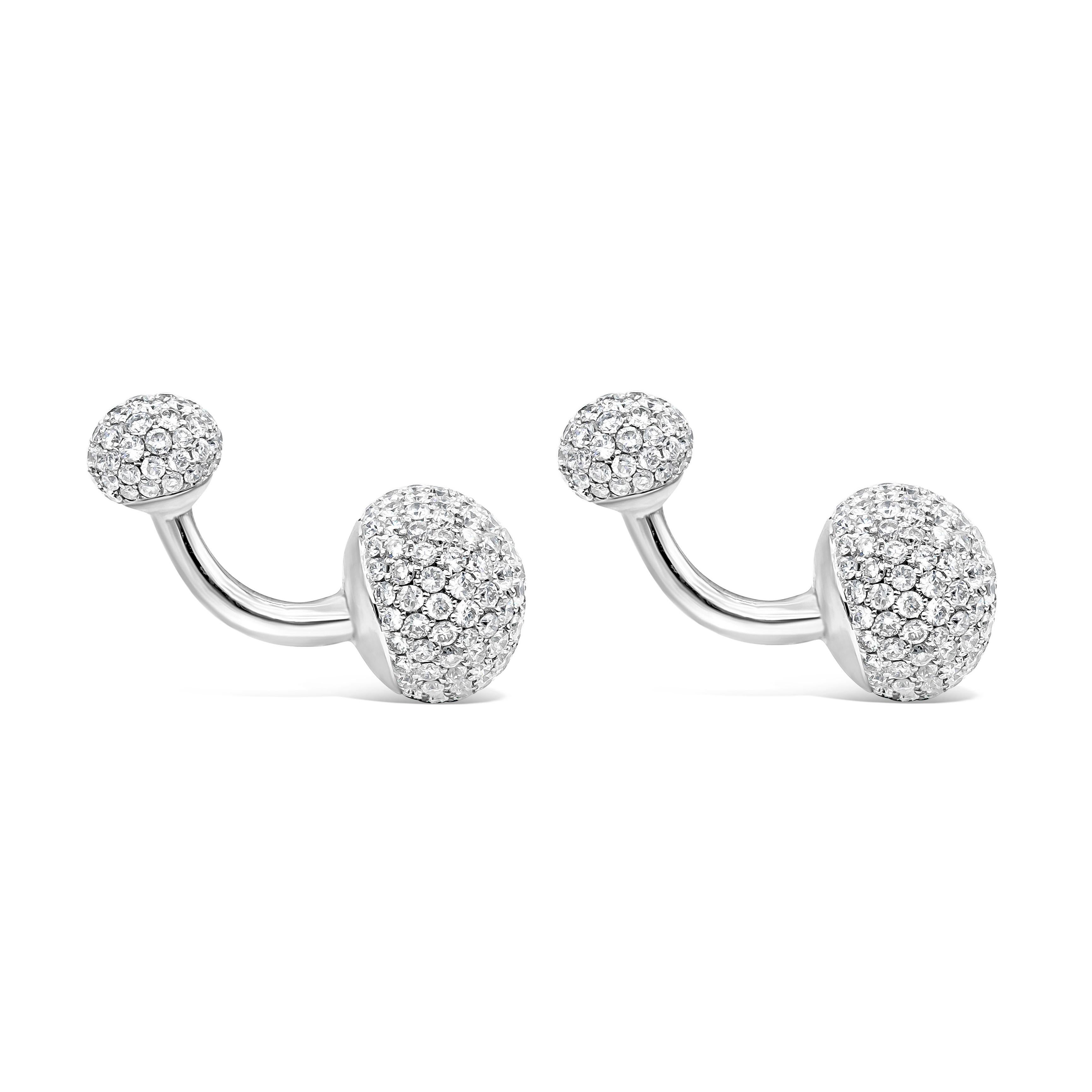 Round Cut Diamond Encrusted Rounded Face White Gold Cufflinks For Sale